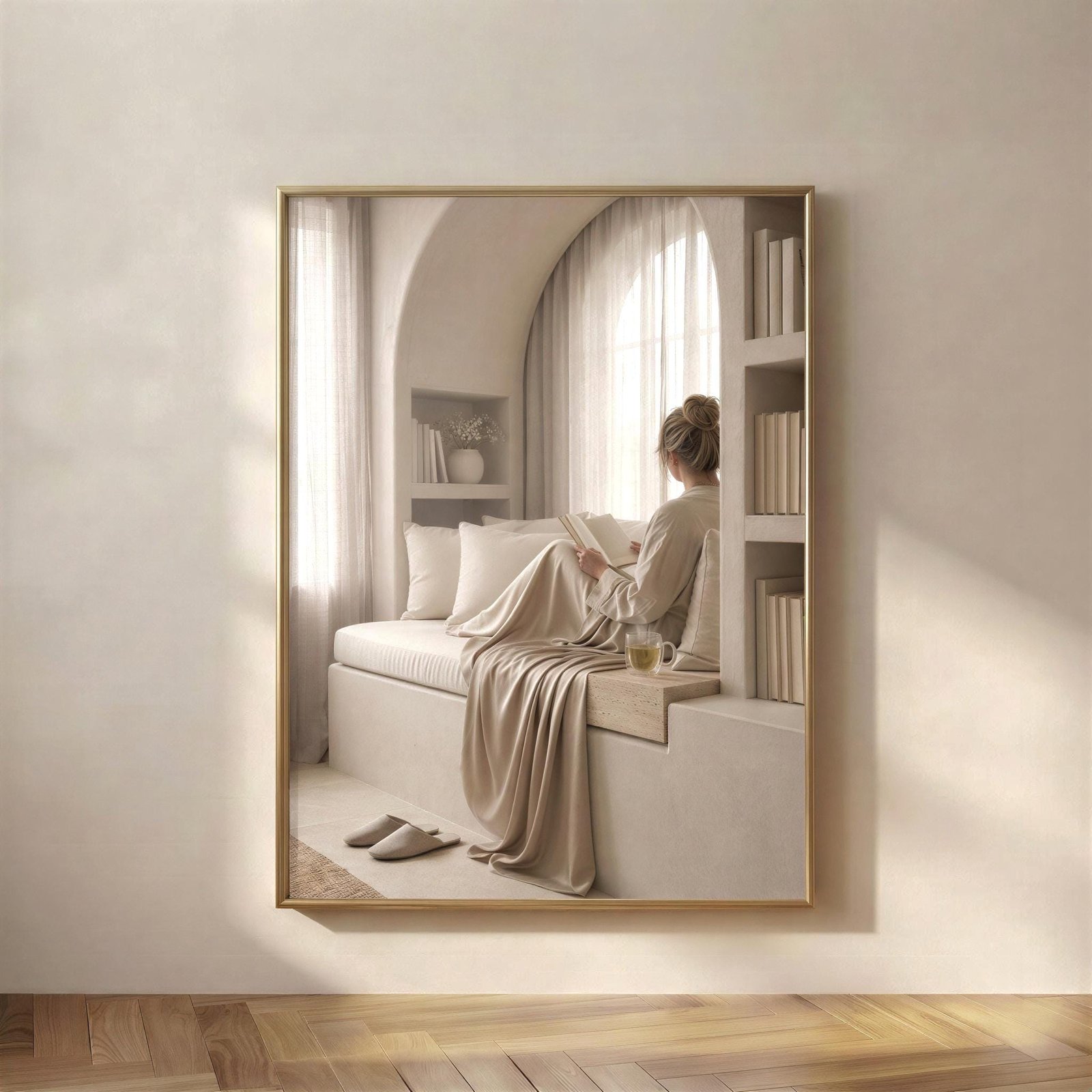 Cozy Window Seat Reading Print, Create a quiet corner that invites you to sit down with this cozy reading nook art print.