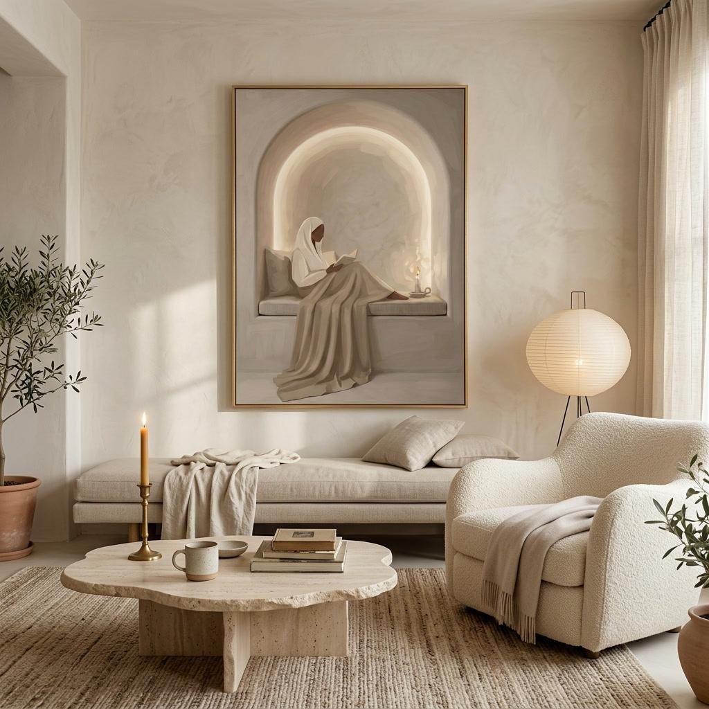 Woman Reading in a Soft Plaster Nook, view 2 of 2