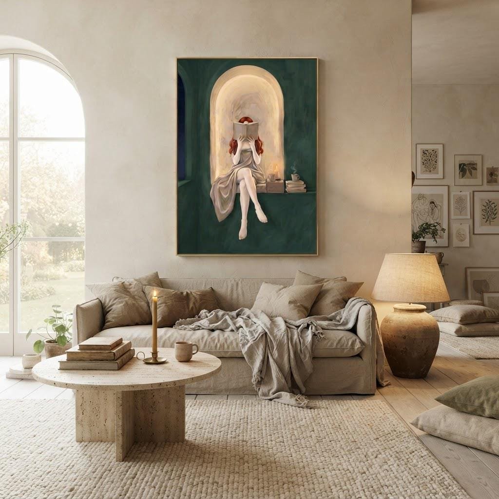 A framed print from the Dark Academia collection, hung in a soft-lit room