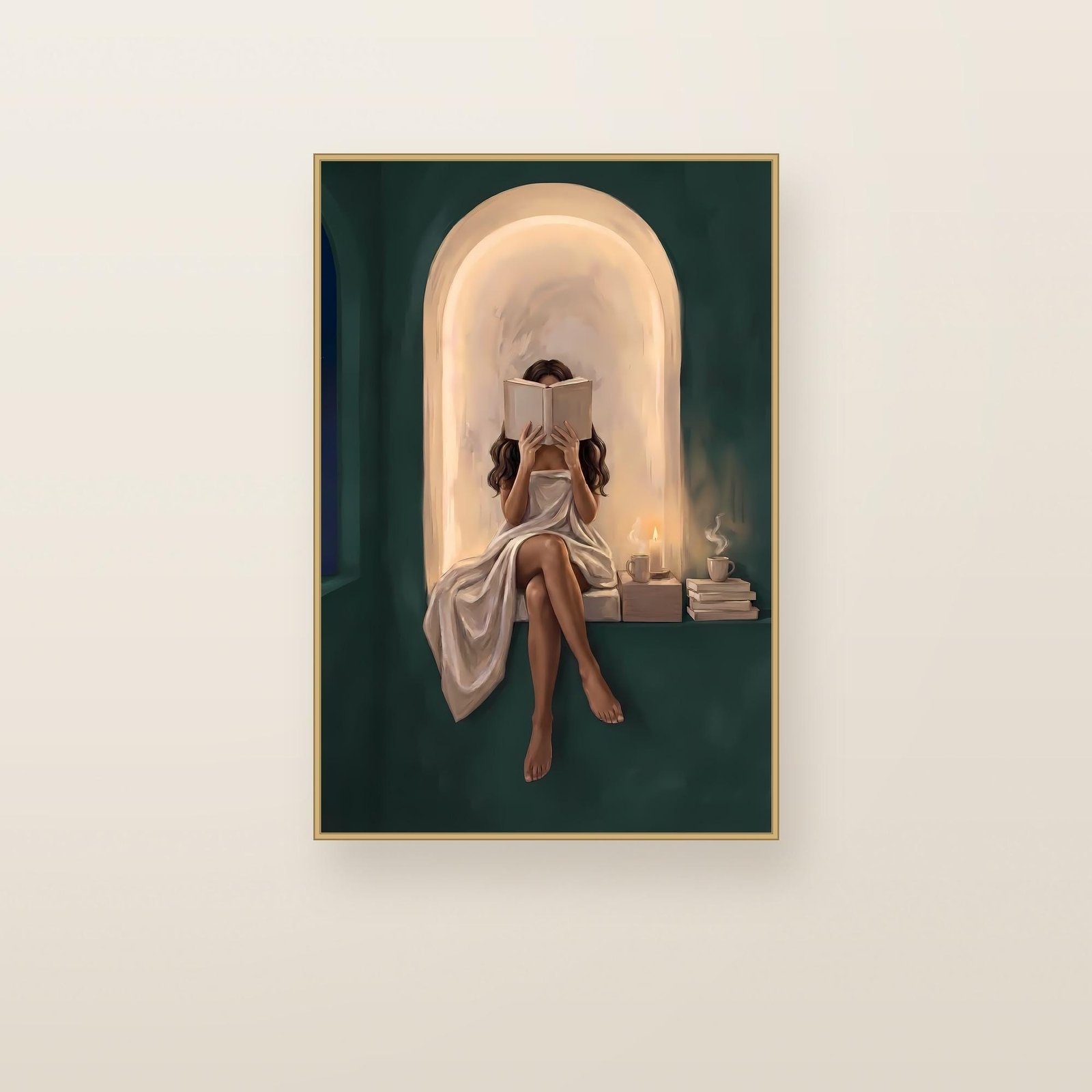 Brunette Woman Reading in a Cozy Nook, view 4 of 4