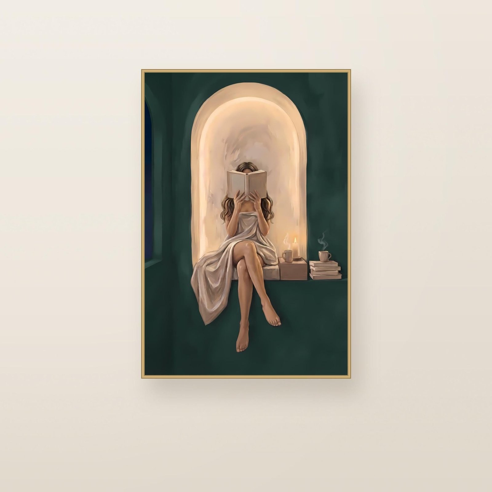 Woman Reading, Emerald Candlelit Nook, view 2 of 4