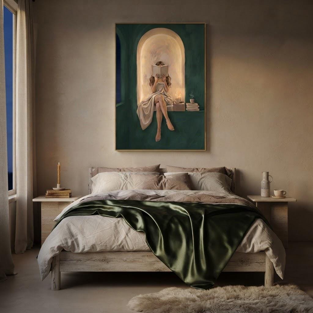 Woman Reading, Emerald Candlelit Nook, view 4 of 4