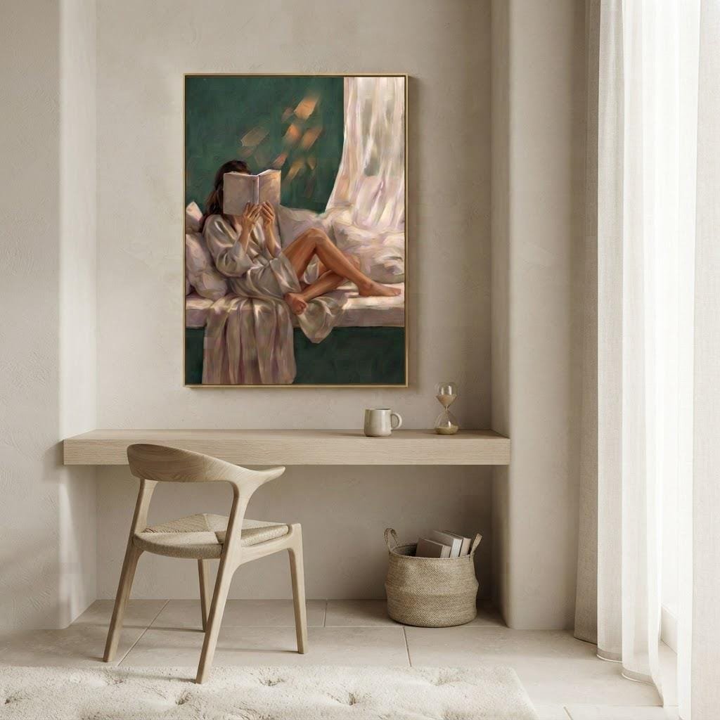Brunette Woman Reading in a Window Seat, view 4 of 4