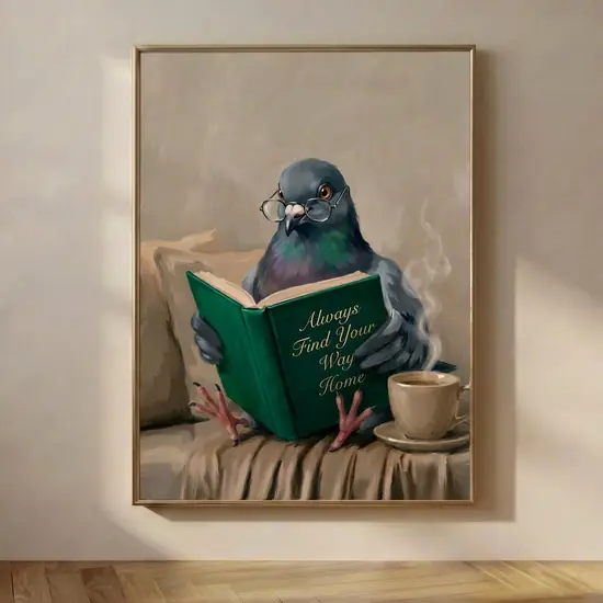 Pigeon Reading Book Art