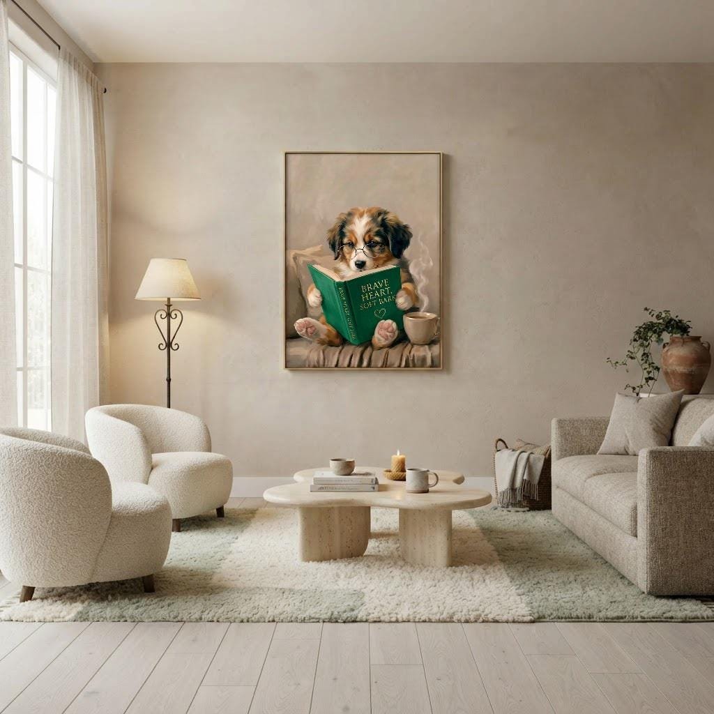 Puppy Reading Book Art Print, view 2 of 4