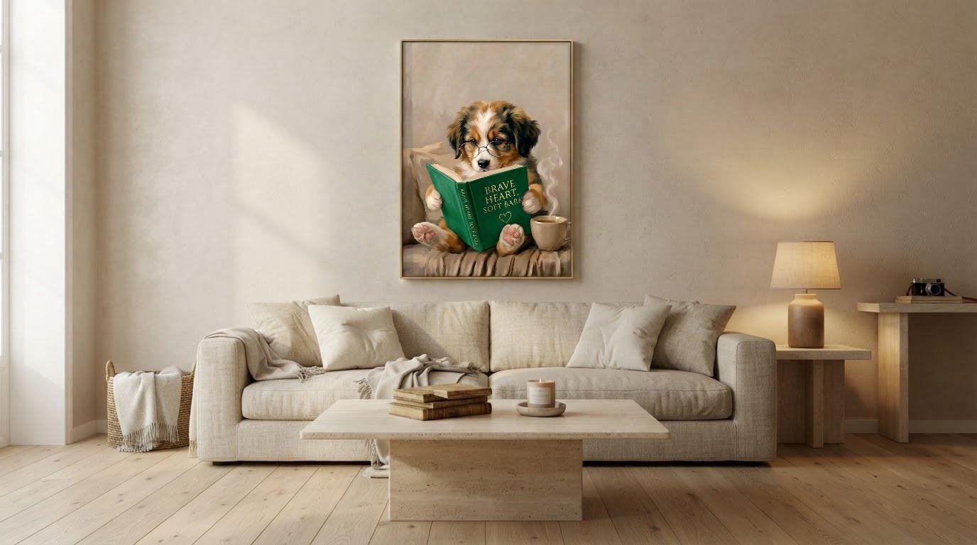 Puppy Reading Book Art Print, view 3 of 4