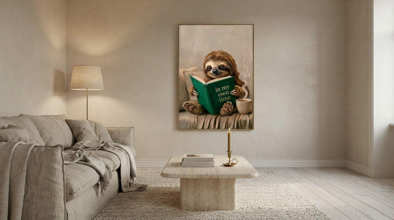 Sloth Reading Art Print, view 3 of 4