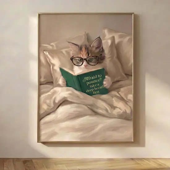 Calico Cat Reading Book Print