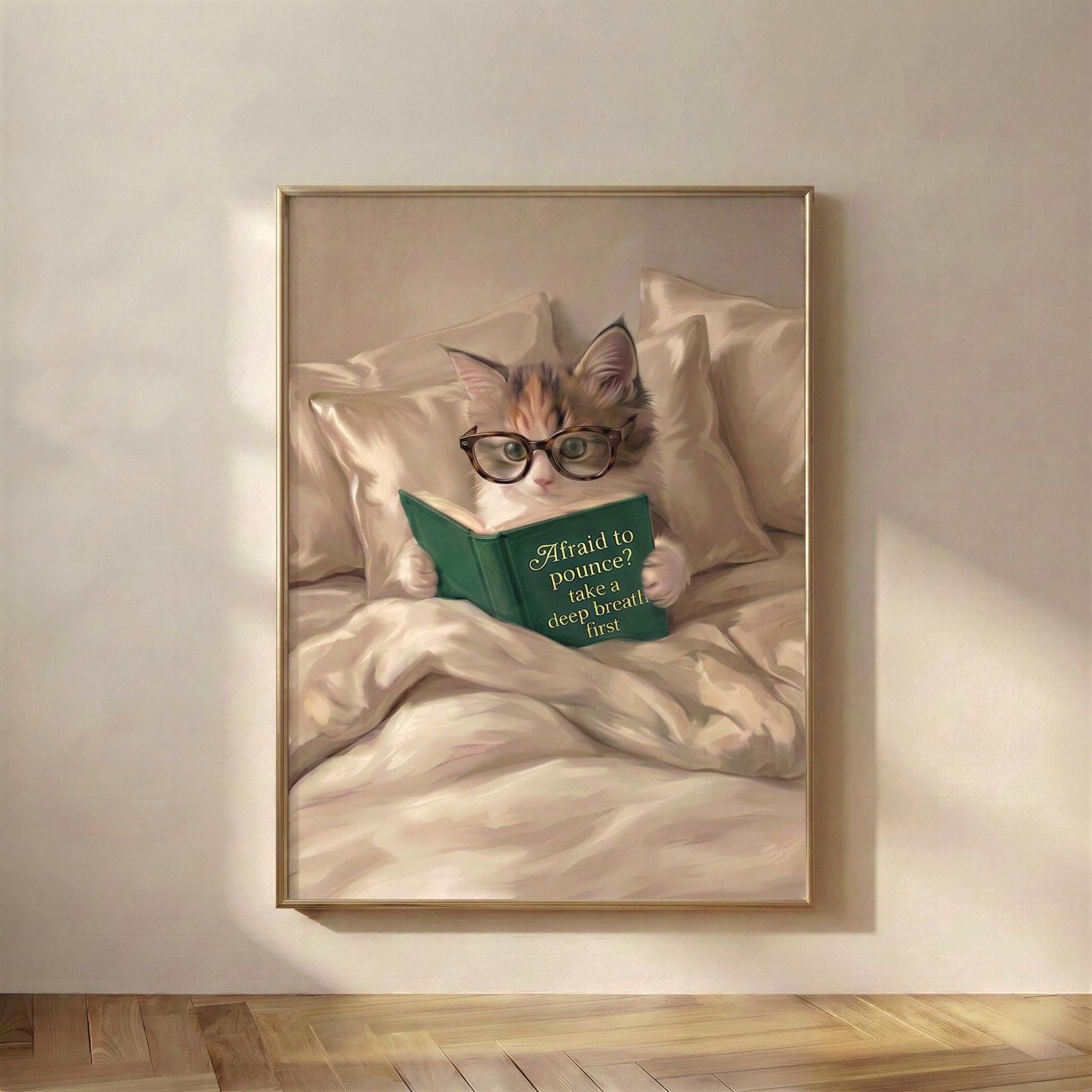 Calico Cat Reading Book Print, Afraid to pounce?