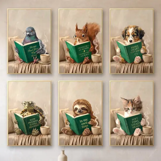 Whimsical Animals, Books, Coffee