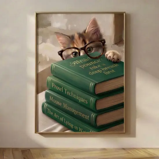 Cat Peeking Over Books
