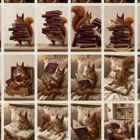 50 Squirrel Reading Book Illustrations Bundle