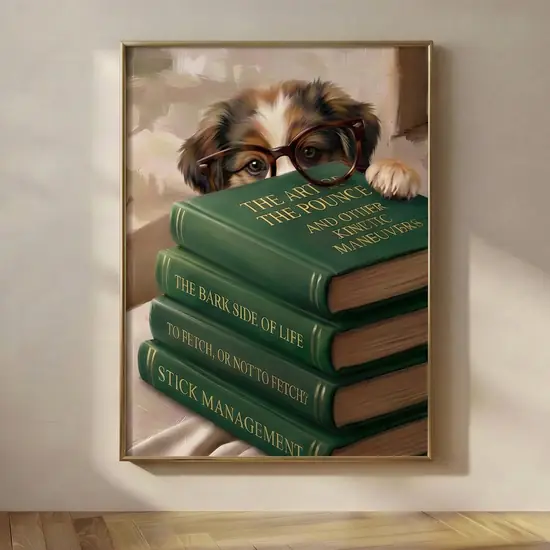 Dog Peeking Over Books