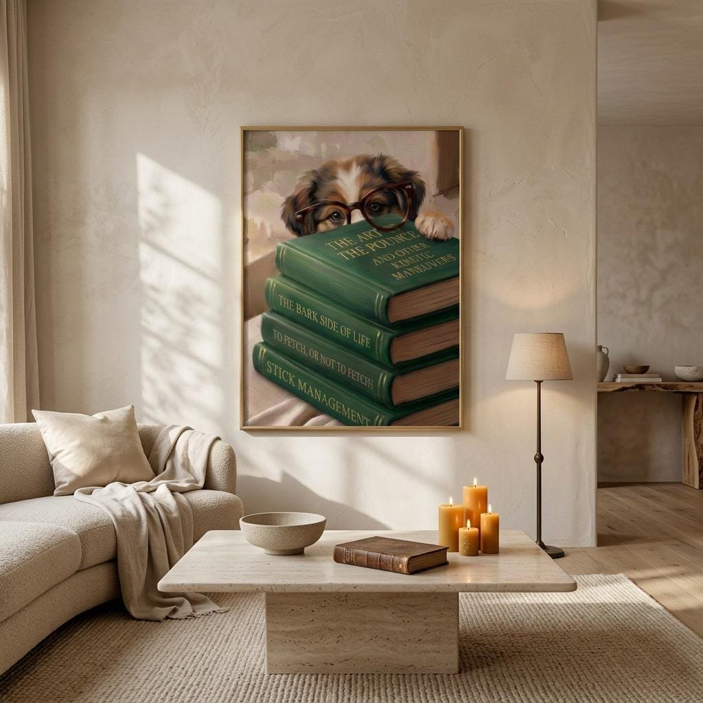 Dog Peeking Over Books, view 2 of 4