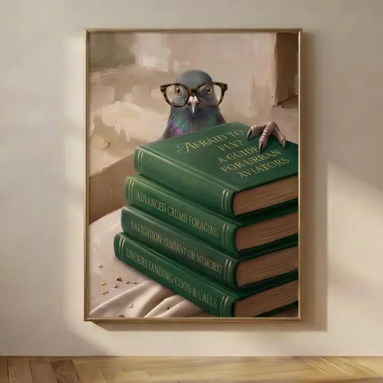 Pigeon Peeking Over Books