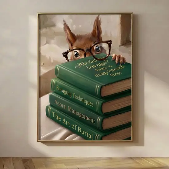 Squirrel Peeking Over Books