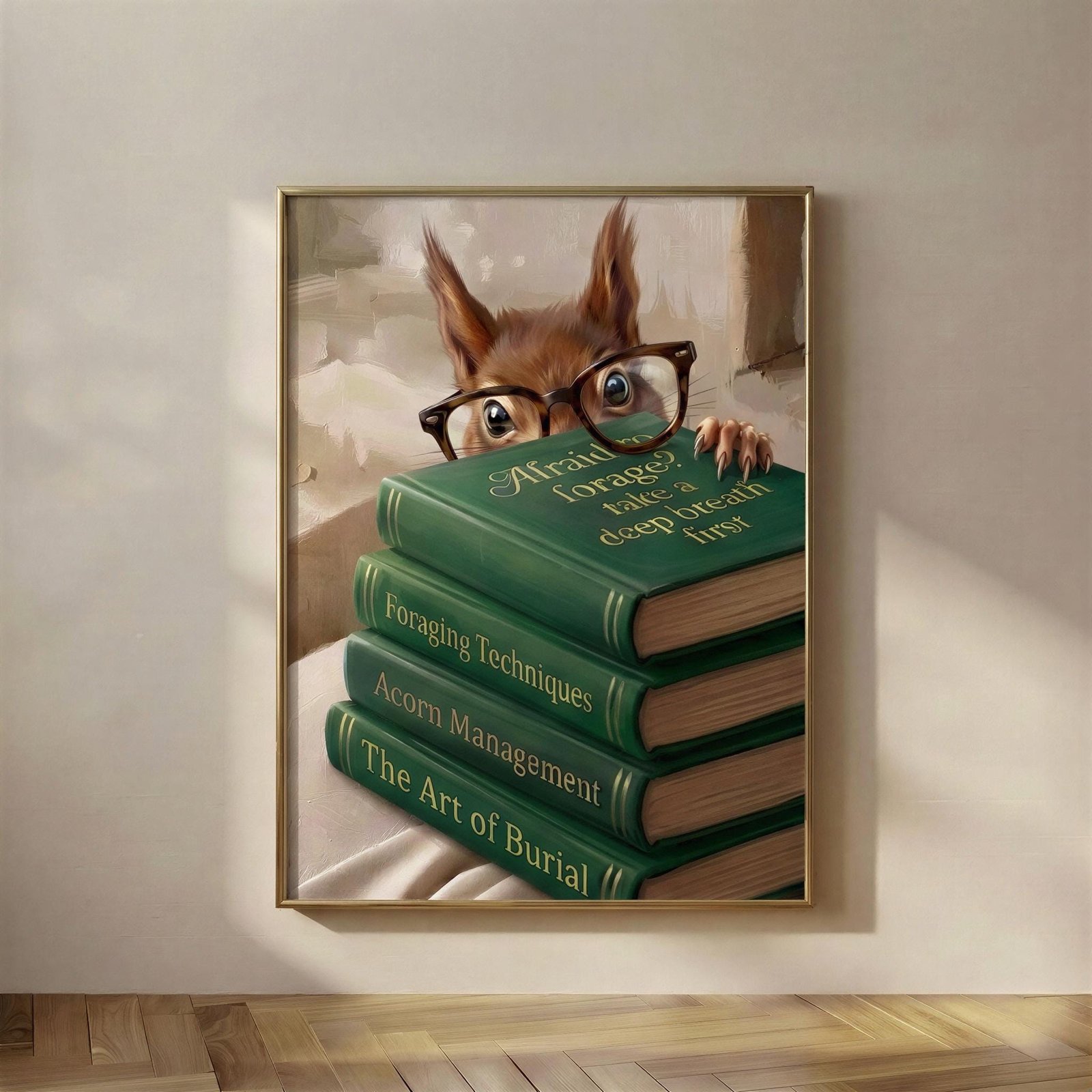 Squirrel Peeking Over Books, The Afraid to Forage?
