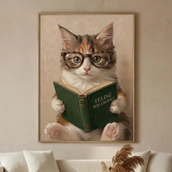 Cat Reading Book Wall Art