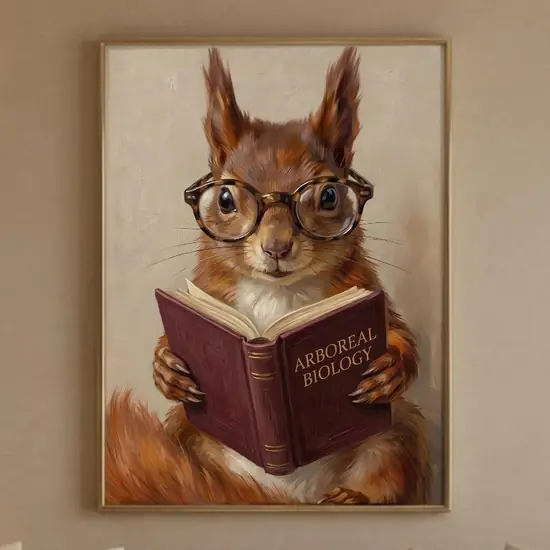 Squirrel Reading Book Wall Art