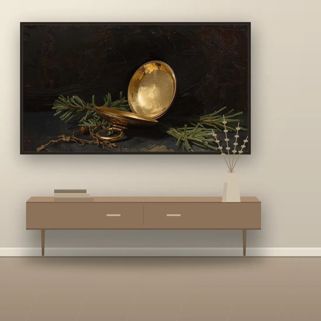 A wall-mounted Frame TV in Art Mode showing a piece from the Frame TV sets