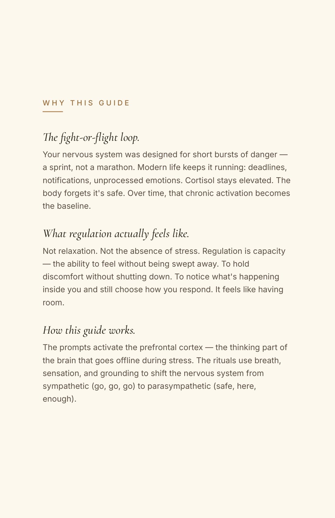 The Nervous System Reset Guide table of contents