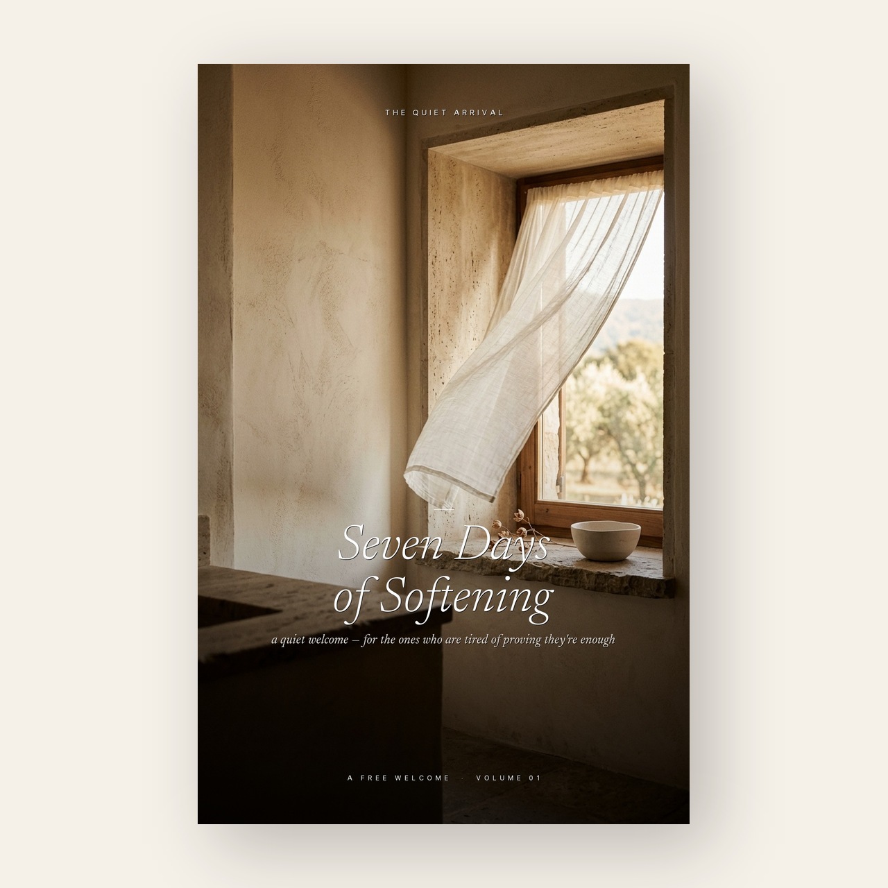 Seven Days booklet cover, floating editorial frame