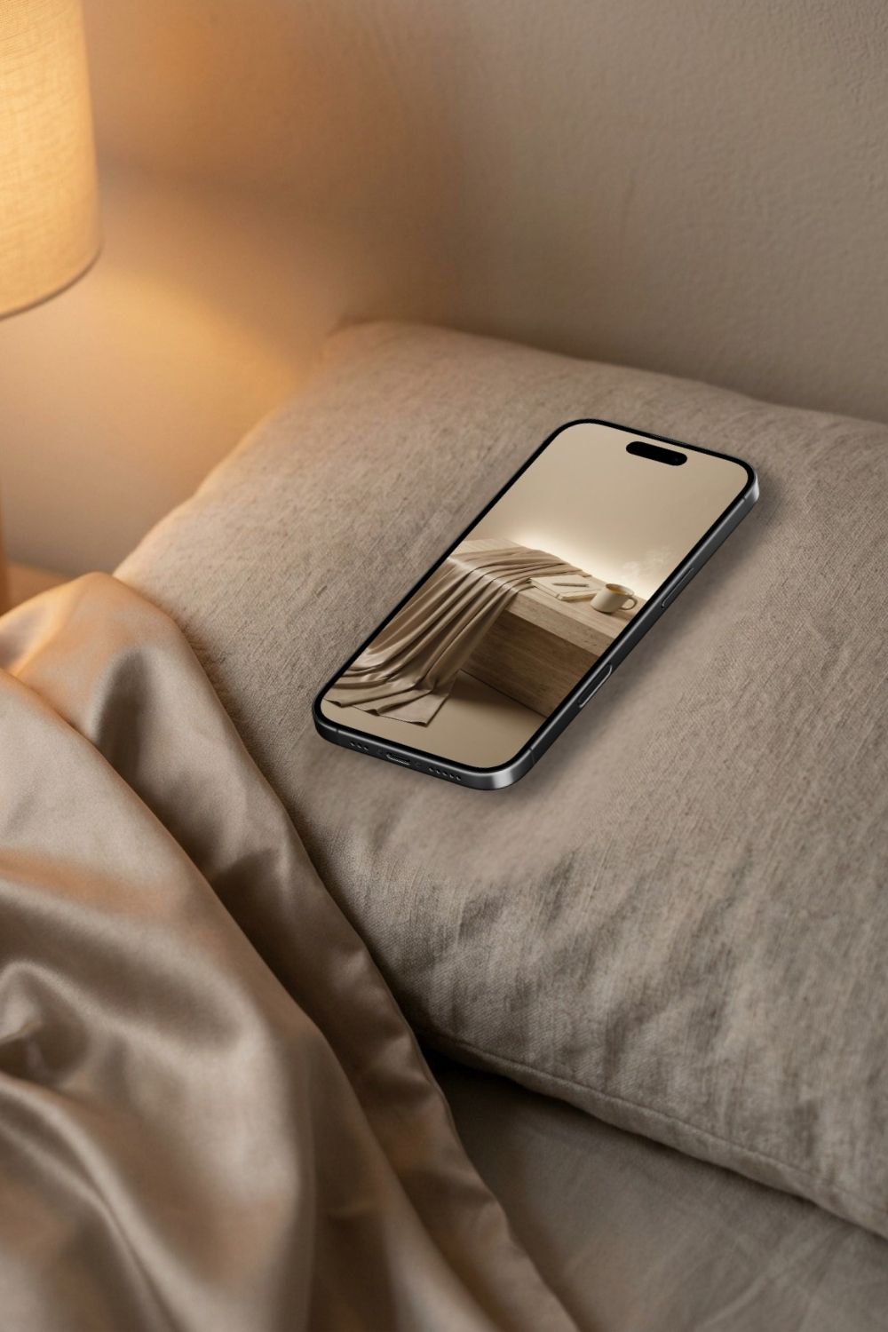 Phone wallpaper on linen pillow