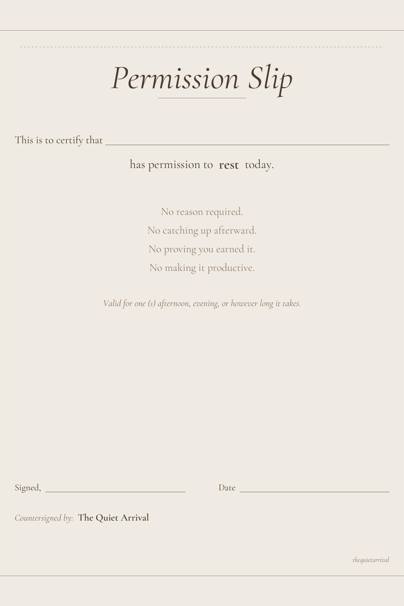 A page from the Permission Slips