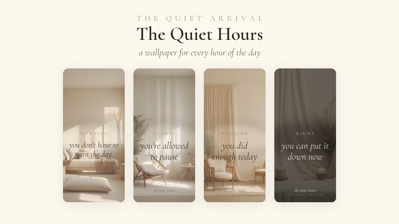 The Quiet Hours — four phone wallpapers, one for each time of day