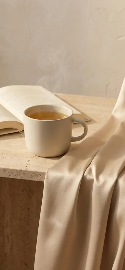 Steeping, warm tea in a quiet moment of unhurried waiting